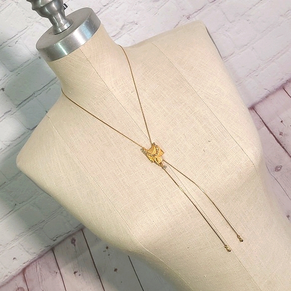 Vintage Unmarked Bolo Tie Gold Tone Horse Saddle Rhistones Cowgirl Necklace 16" - Picture 4 of 17